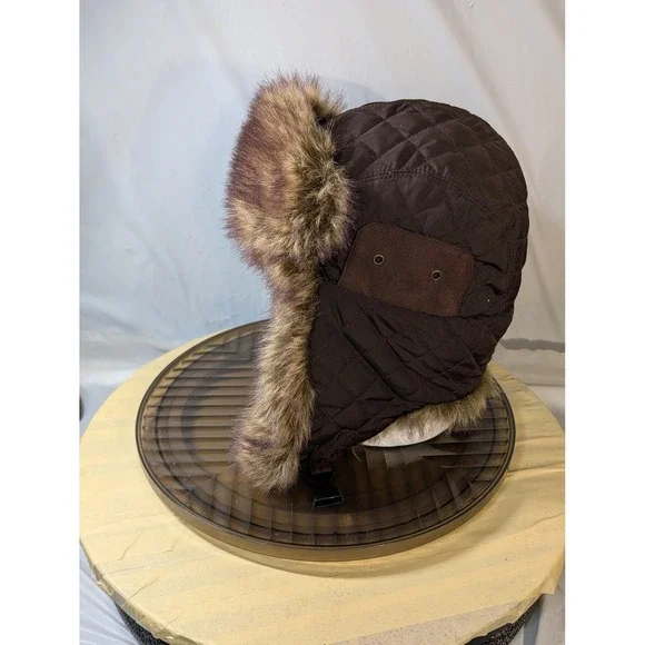 Concept One Accessories Brown Quilted Trapper Hat Faux Fur Aviator Bomber Cap - Picture 10 of 10